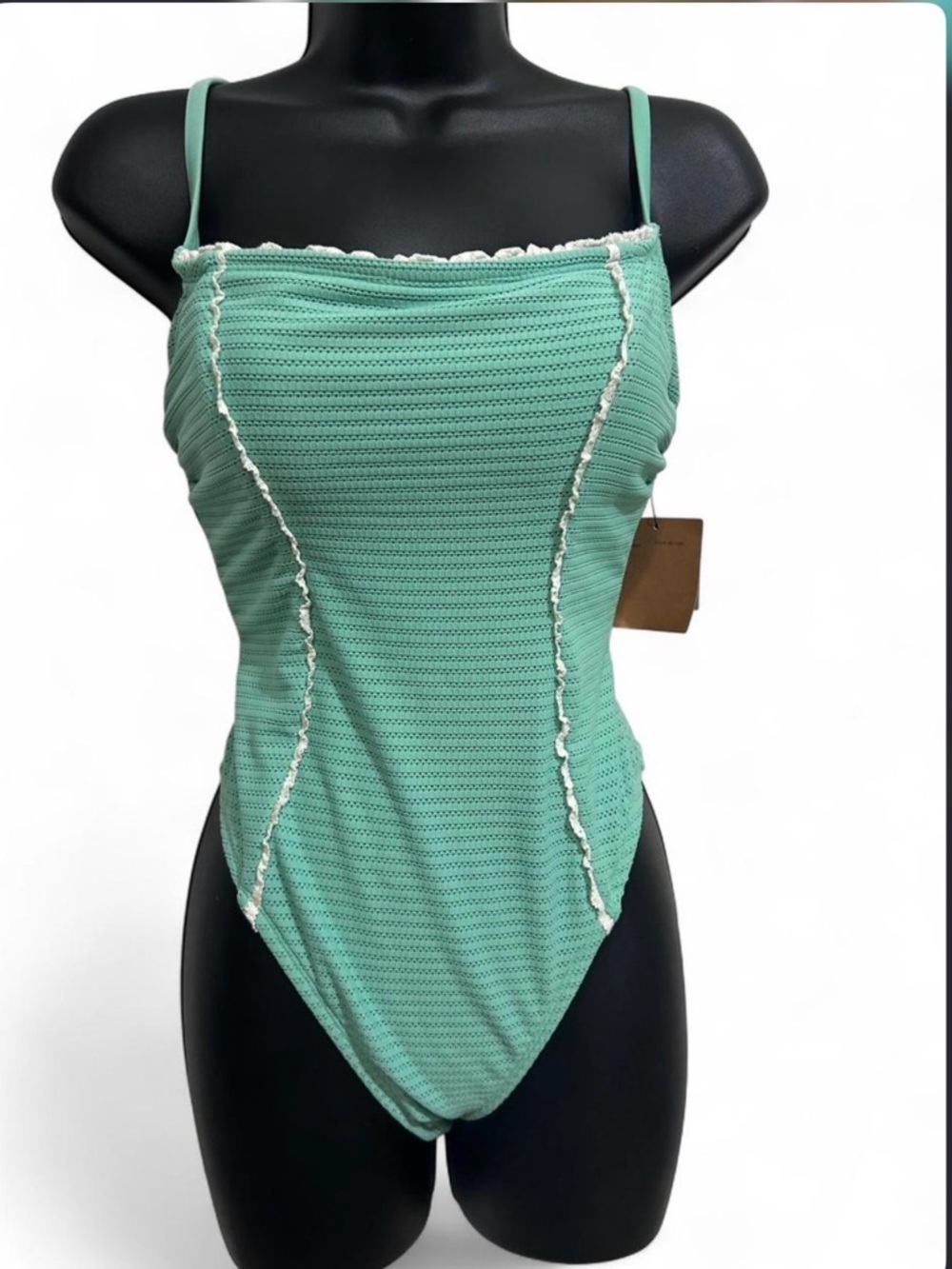NWT Shade & Shore Mint Green One-Piece Swimsuit with White Trim